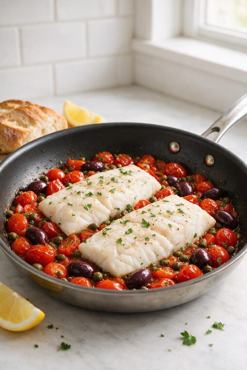 Mediterranean Cod with Tomatoes and Olives