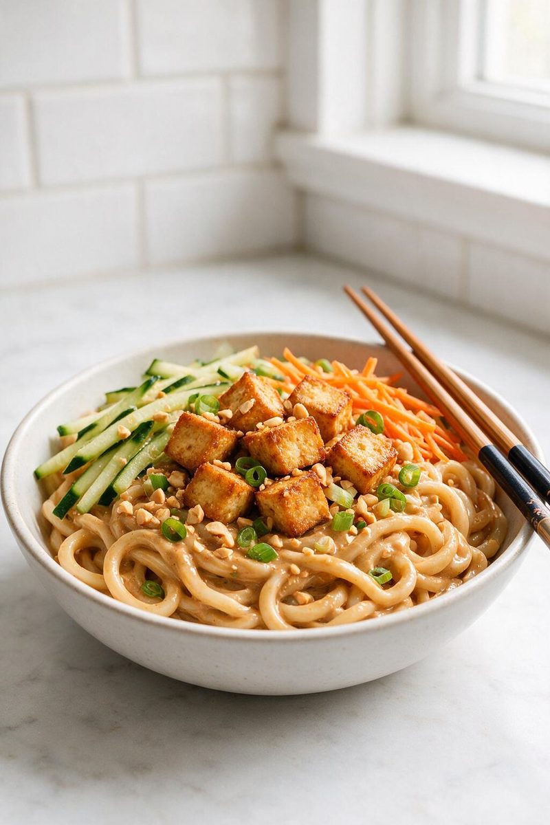 Peanut Noodles with Crispy Tofu