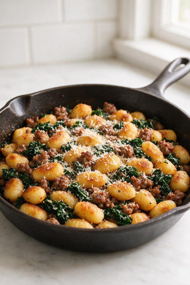 Crispy Gnocchi with Sausage and Kale